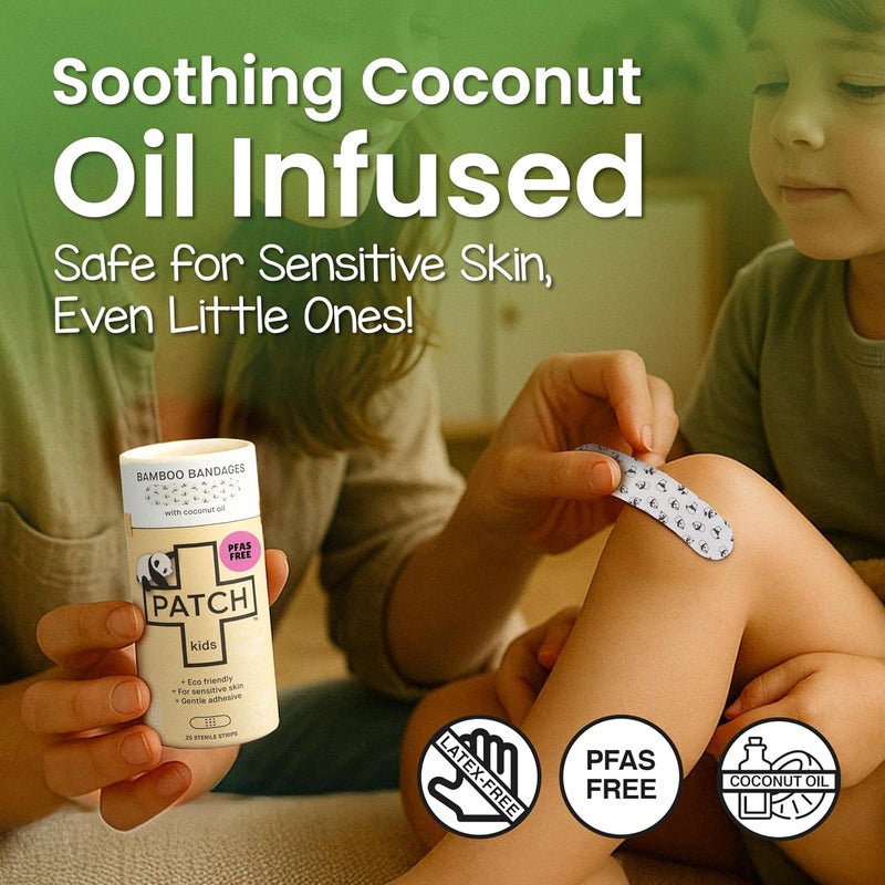 PATCH EcoFriendly Bamboo Adhesive Sensitive Skin Bandages with Coconut Oil Hypoallergenic Bandages for Sensitive Skin Cute Kids Panda Print Biodegradable Plastic  Latex Free 25 Count  3pk - Image 3