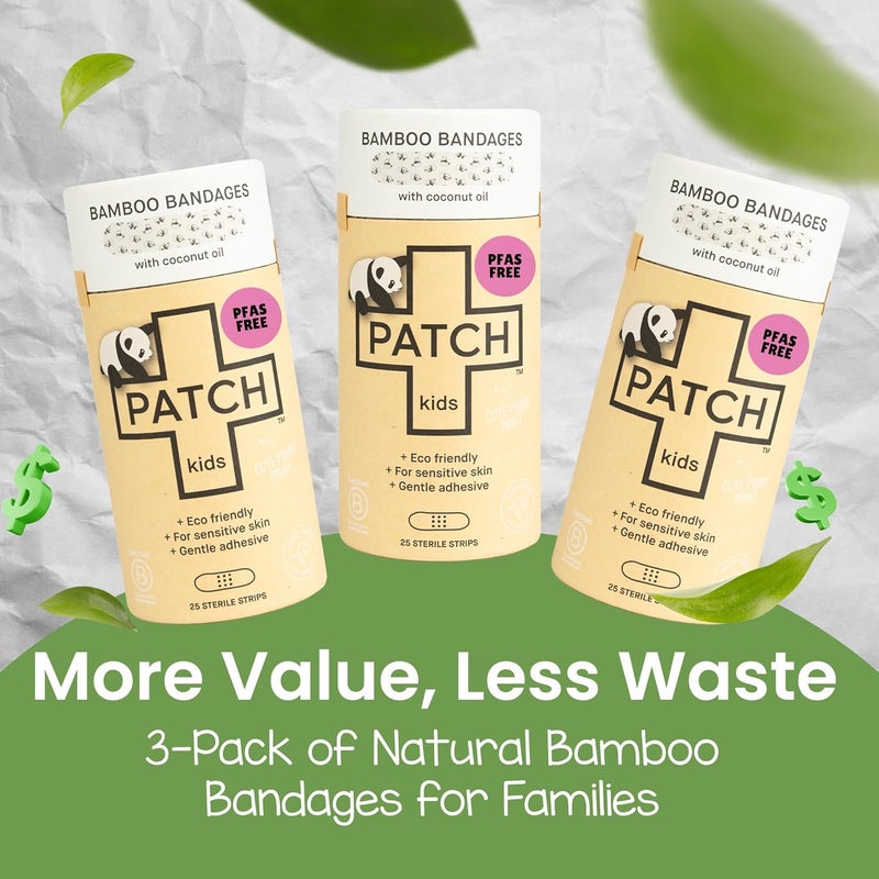 PATCH EcoFriendly Bamboo Adhesive Sensitive Skin Bandages with Coconut Oil Hypoallergenic Bandages for Sensitive Skin Cute Kids Panda Print Biodegradable Plastic  Latex Free 25 Count  3pk - Image 2
