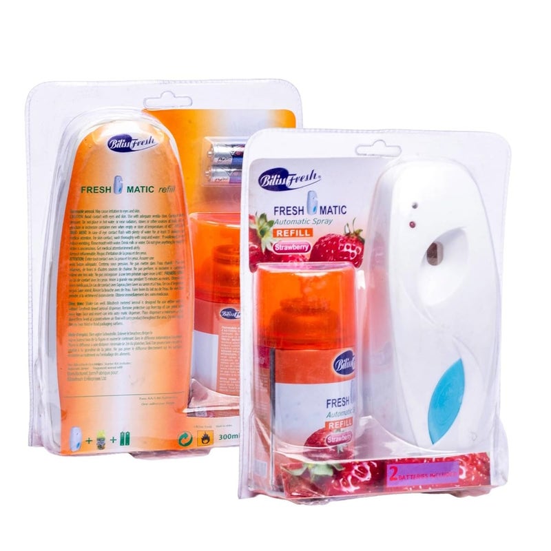Roxy Store Wireless Automatic Air Freshener Diffuser, with a 300ml refill in wonderful scents to improve the air, suitable for all spaces, and battery operated. (Strawberry) - Image 1
