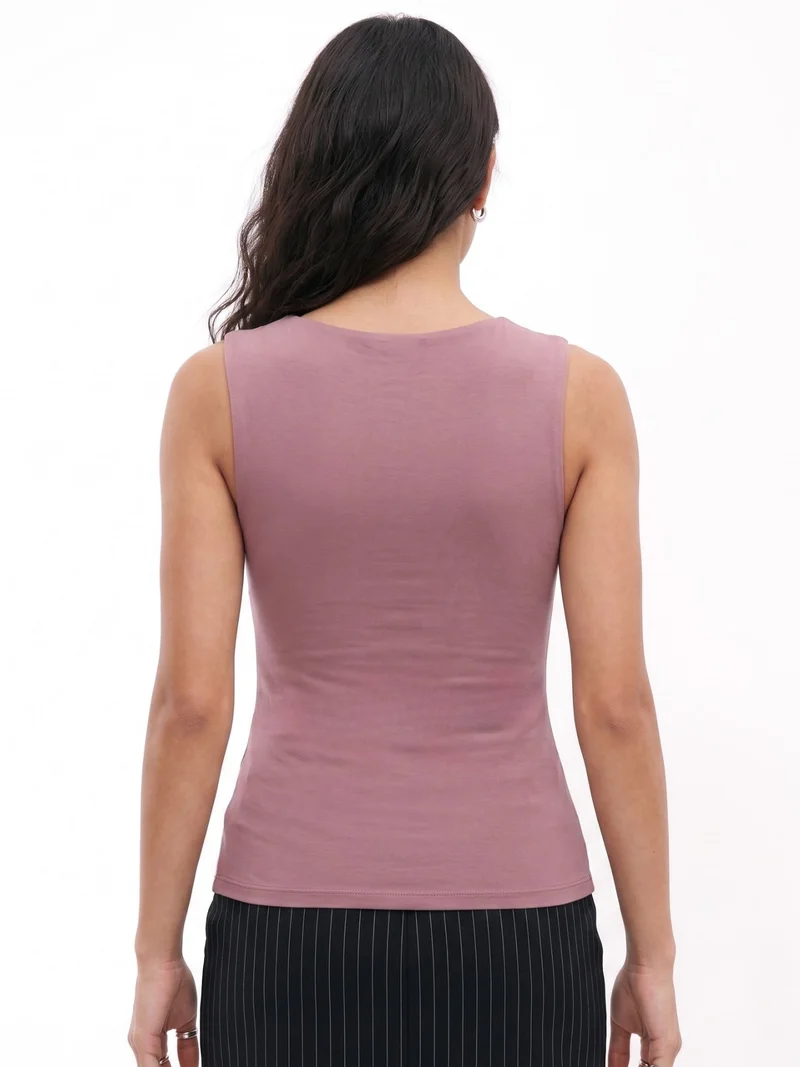 Outzidr  Mauve Square Neck Solid Top for Women | Best Price UAE