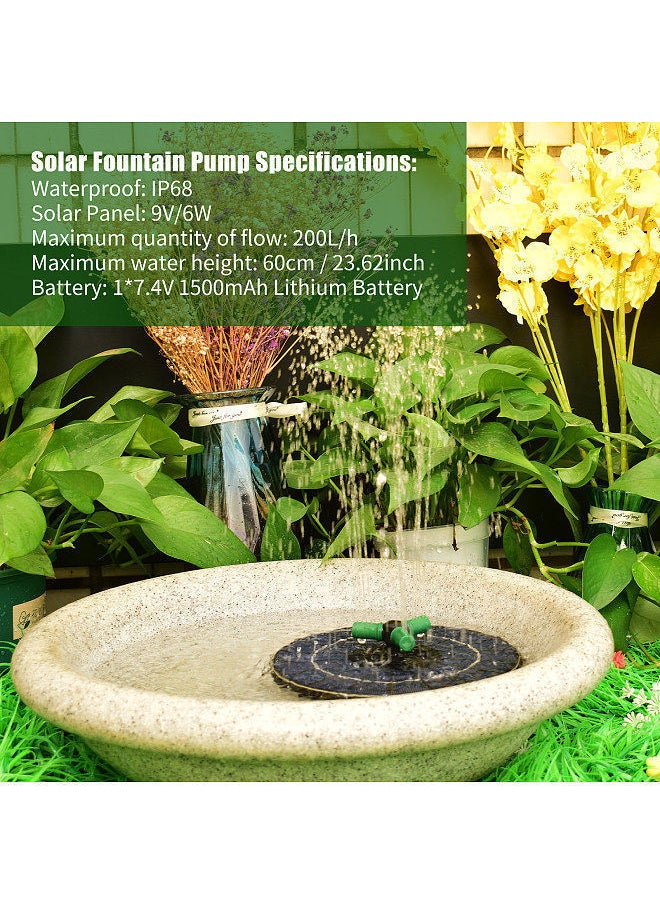 Y&D - 6W Colorful Solar Fountain Pump With 360°Rotatable Nozzle RGB LED Light Water Battery Auto-Shut off 9 Inch Floating for Bird Bath Garden Small Pond - Image 1