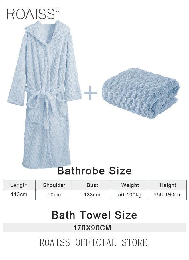 roaiss - 2 Piece Bath Set for Women and Men Thicken Absorbent Bathrobe and Bath Towel in Cloud Pattern Coral Fleece Sleepwear Autumn Winter Ladies Lightweight Soft Non Shedding Robe with Hood - Image 1