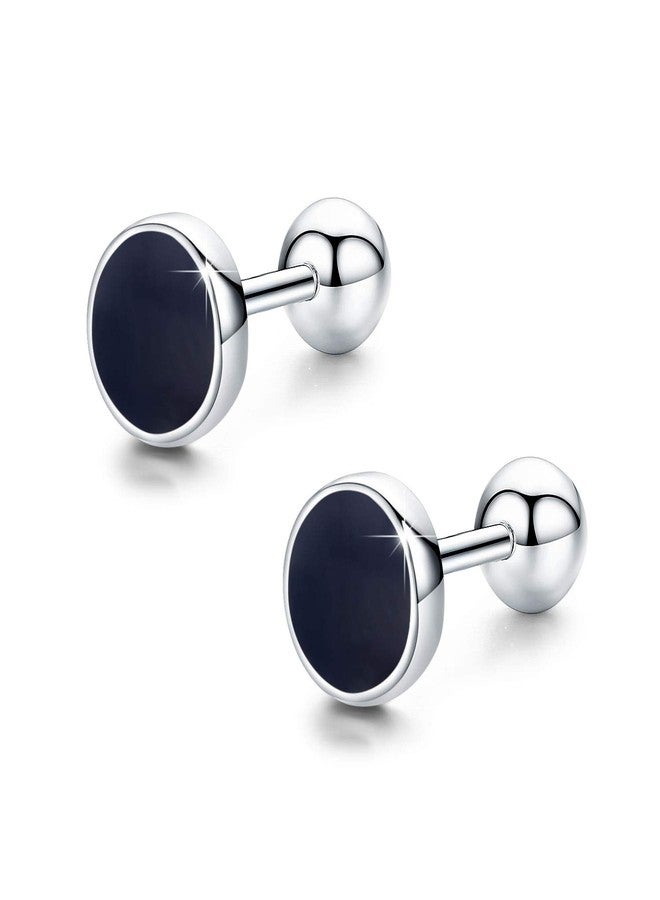 CUOKA MIRACLE Black Round Stud Earrings, Sterling Silver Paint Dot Circle Disc Tiny Stud Earrings Hypoallergenic Minimalist Earrings for Women Men - Image 1