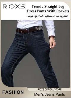 RIOXS Men's Jeans, Straight Fit Tapered Leg Pants,Casual Skinny Jean For Men,Classic Men Pants With Utility Pocket,Stretch Slim Fit Jeans,Light Wash Vintage Skinny Denim Trousers For Work Or Daily Wear  - Image 4