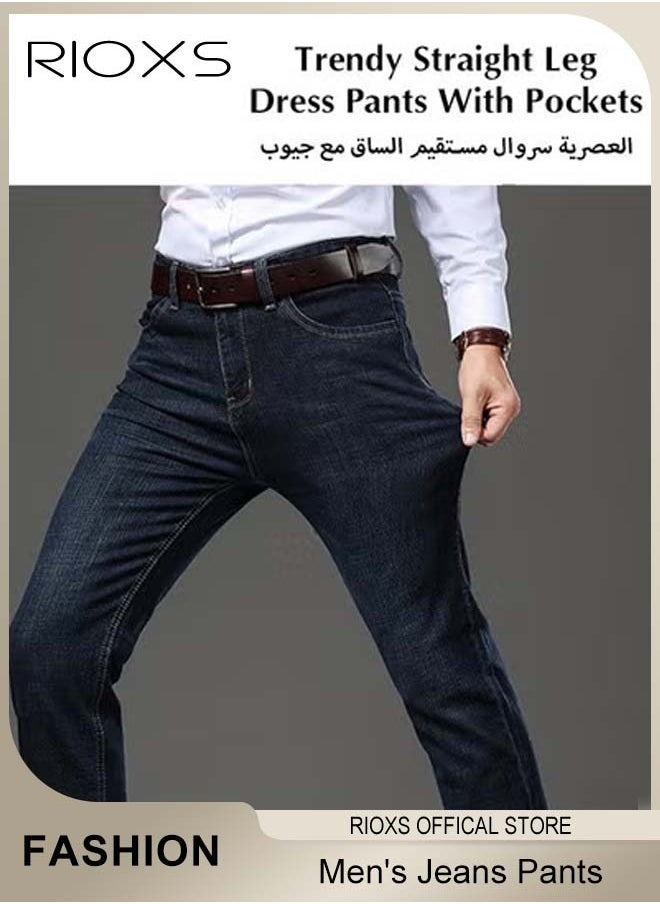 RIOXS Men's Jeans, Straight Fit Tapered Leg Pants,Casual Skinny Jean For Men,Classic Men Pants With Utility Pocket,Stretch Slim Fit Jeans,Light Wash Vintage Skinny Denim Trousers For Work Or Daily Wear  - Image 4