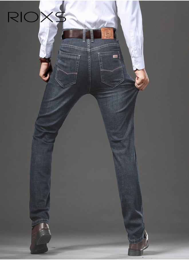 RIOXS Men's Jeans, Straight Fit Tapered Leg Pants, Casual Regular Jean For Men, Classic Men Pants With Utility Pocket, Stretch Comfort Fit Jeans, Wash Vintage Skinny Denim Trousers For Work Or Daily Wear  - Image 2
