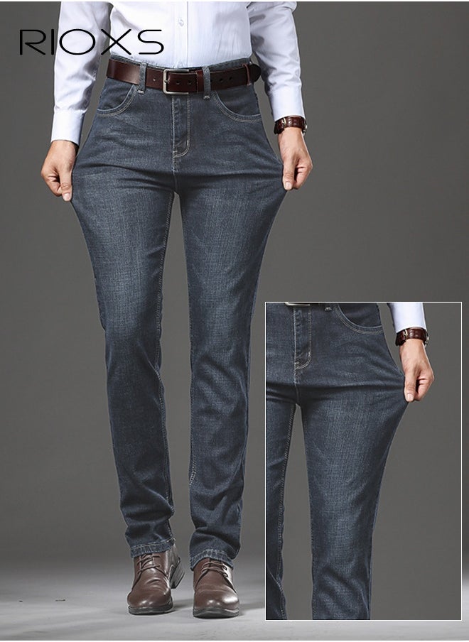 RIOXS Men's Jeans, Straight Fit Tapered Leg Pants, Casual Regular Jean For Men, Classic Men Pants With Utility Pocket, Stretch Comfort Fit Jeans, Wash Vintage Skinny Denim Trousers For Work Or Daily Wear  - Image 3