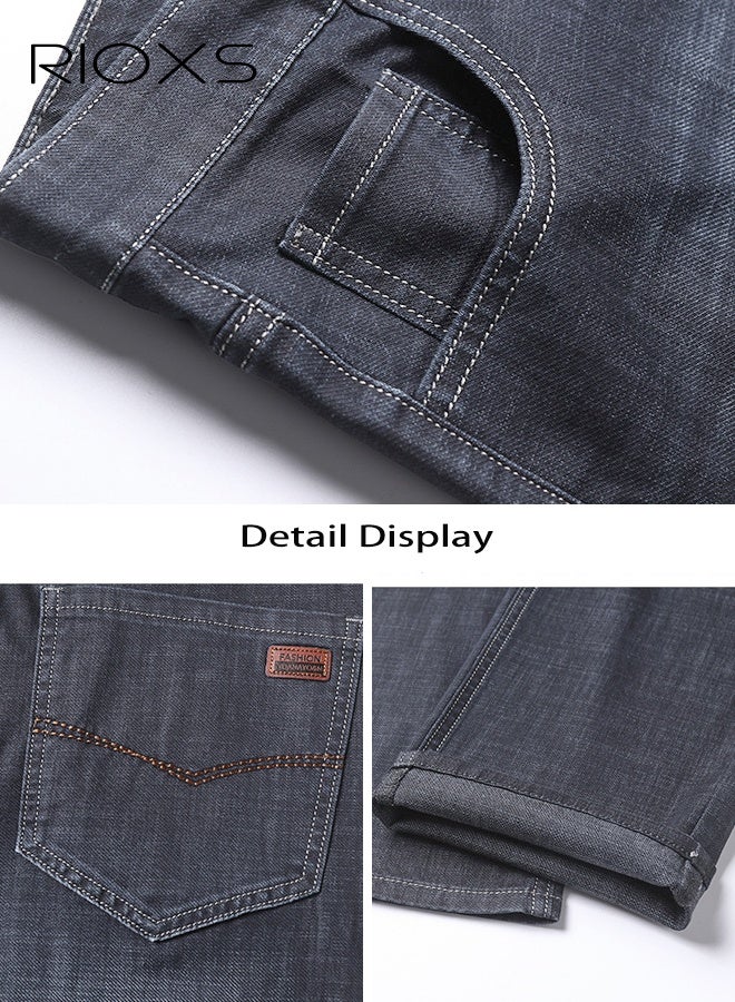 Men's Jeans, Straight Fit Tapered Leg Pants, Casual Regular Jean For Men, Classic Men Pants With Utility Pocket, Stretch Comfort Fit Jeans, Wash Vintage Skinny Denim Trousers For Work Or Daily Wear