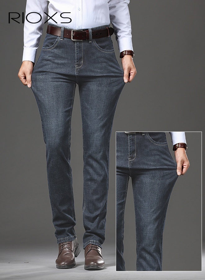 ريوكس جينز رجالي، بنطلون جينز ضيق بساق مستقيمة، جينز رجالي كاجوال ضيق ومطاطي، بنطلون رجالي كلاسيكي بجيوب عملية، بنطلون جينز ضيق خفيف الوزن ومسامي للغسيل، مناسب للعمل أو للارتداء اليومي - Image 4