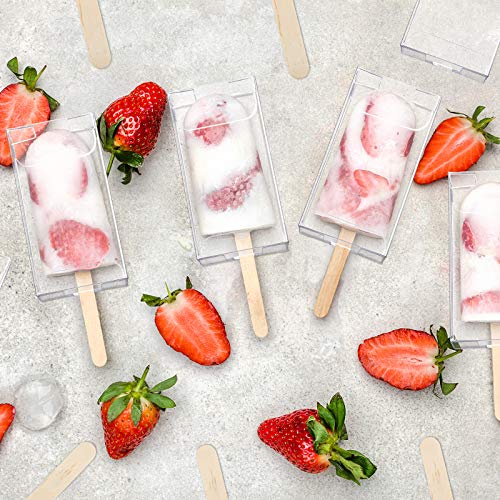 Patelai 75 Pcs Clear Ice Cream Lolly Cakesicle Boxes Set 25 Clear PET Box Ice Cream Plastic Cake Candy Treat Container with 50 Wooden Sticks for DIY Baking Wedding Birthday Party Favor - Image 3