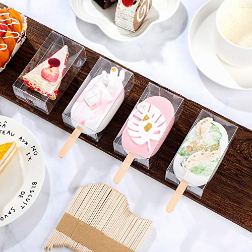 Patelai 75 Pcs Clear Ice Cream Lolly Cakesicle Boxes Set 25 Clear PET Box Ice Cream Plastic Cake Candy Treat Container with 50 Wooden Sticks for DIY Baking Wedding Birthday Party Favor - Image 1