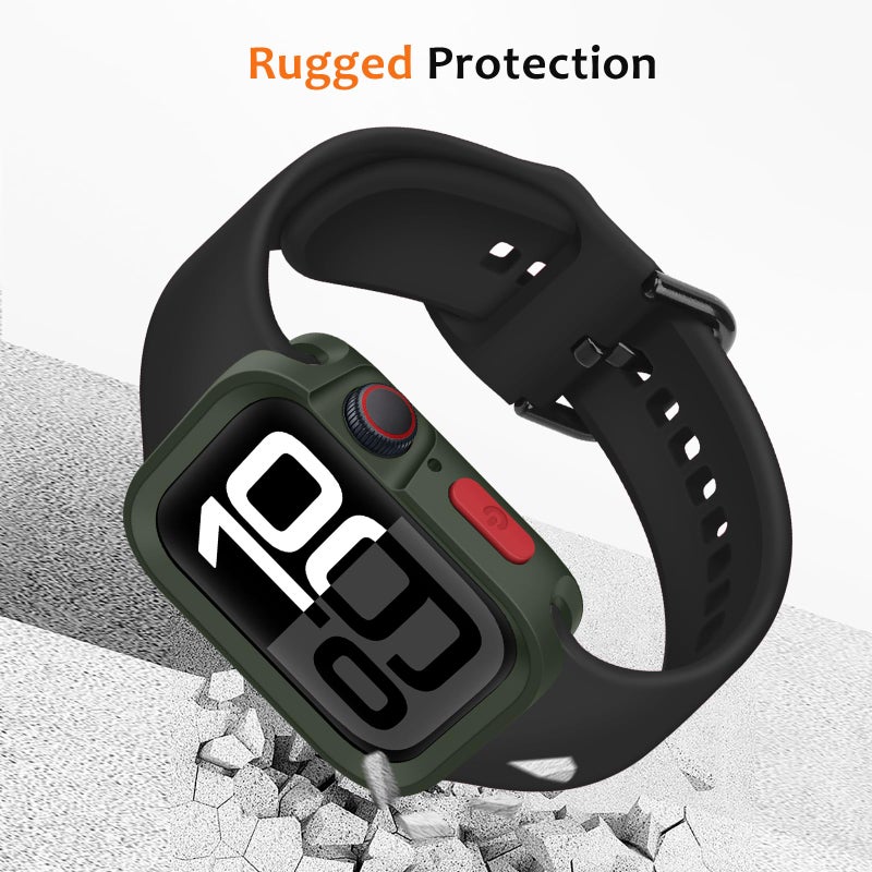 ZZDZZ Rugged Case Compatible with Apple Watch Case 46mm Series 11/10, Soft Flexible TPU Shockproof Protective Bumper Cover for iWatch 46mm, Army Green - Image 3