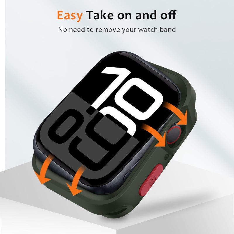 ZZDZZ Rugged Case Compatible with Apple Watch Case 46mm Series 11/10, Soft Flexible TPU Shockproof Protective Bumper Cover for iWatch 46mm, Army Green - Image 4