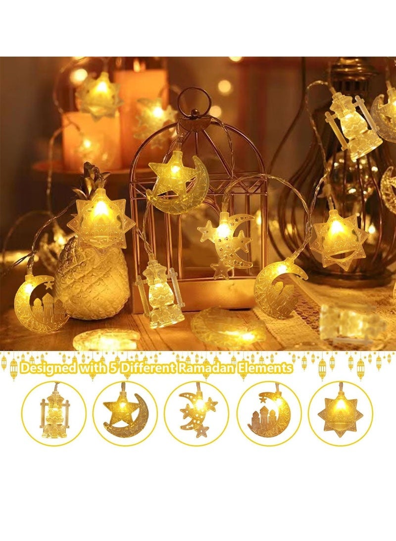 GZYIZHOU Ramadan Lights, 20 LEDs Moon and Star Lights 10FT Battery Operated String Lights Ramadan Decoration  for Home Eid Ramadan Decor, Warm White - Image 3