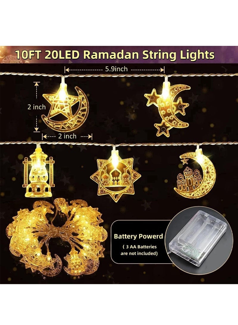 GZYIZHOU Ramadan Lights, 20 LEDs Moon and Star Lights 10FT Battery Operated String Lights Ramadan Decoration  for Home Eid Ramadan Decor, Warm White - Image 2