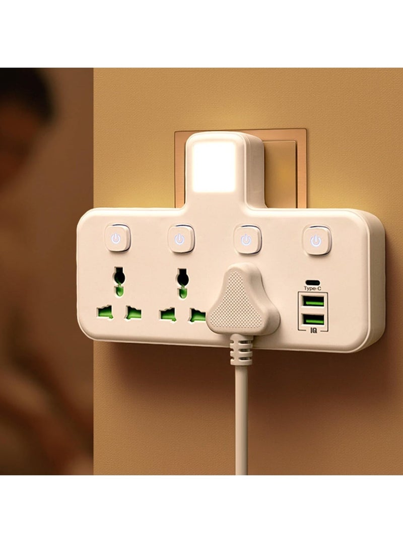 Multi Plug Extension Socket Adapter with Night Light, Universal Extension Power Adapter With 2 USB-A u0026 1 USB-C(Fast Charger Ports),Extender Wall Charge Socket 3 Way Adaptor - Image 1