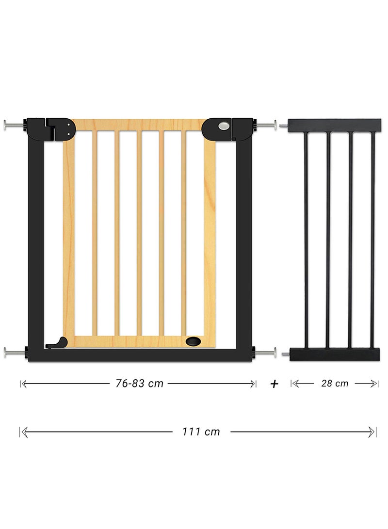 Baby Safe Wooden Safety Gate With 28Cm Black Extension - Natural Wood - Image 5