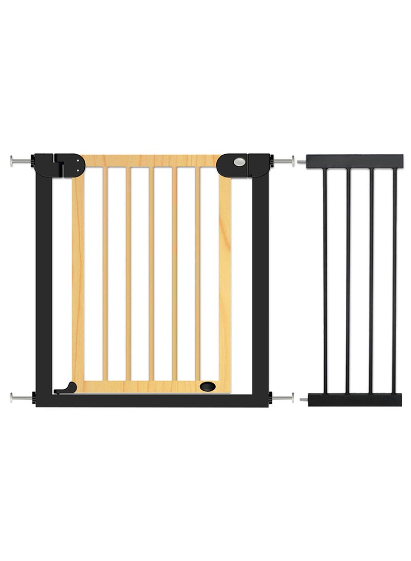 Baby Safe Wooden Safety Gate With 28Cm Black Extension - Natural Wood - Image 1