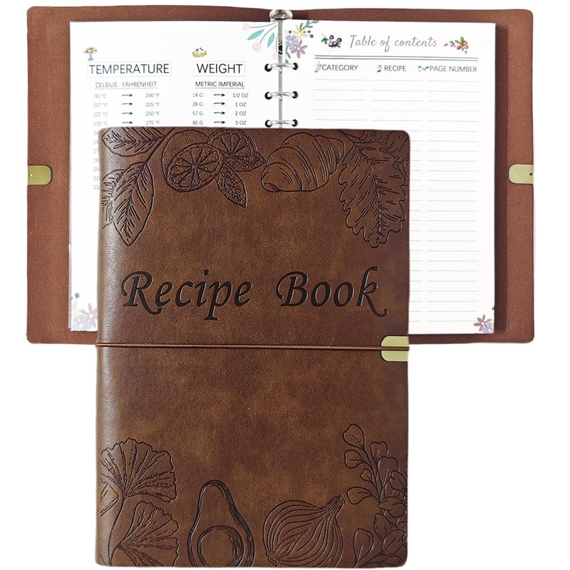 leeveel Blank Recipe Book to Write in Your Own Recipes, 5.6 X 8.2 Recipe Ring Binder with PU Leather Cover, Recipe Journal with 160 Recipes (dark brown) - Image 1