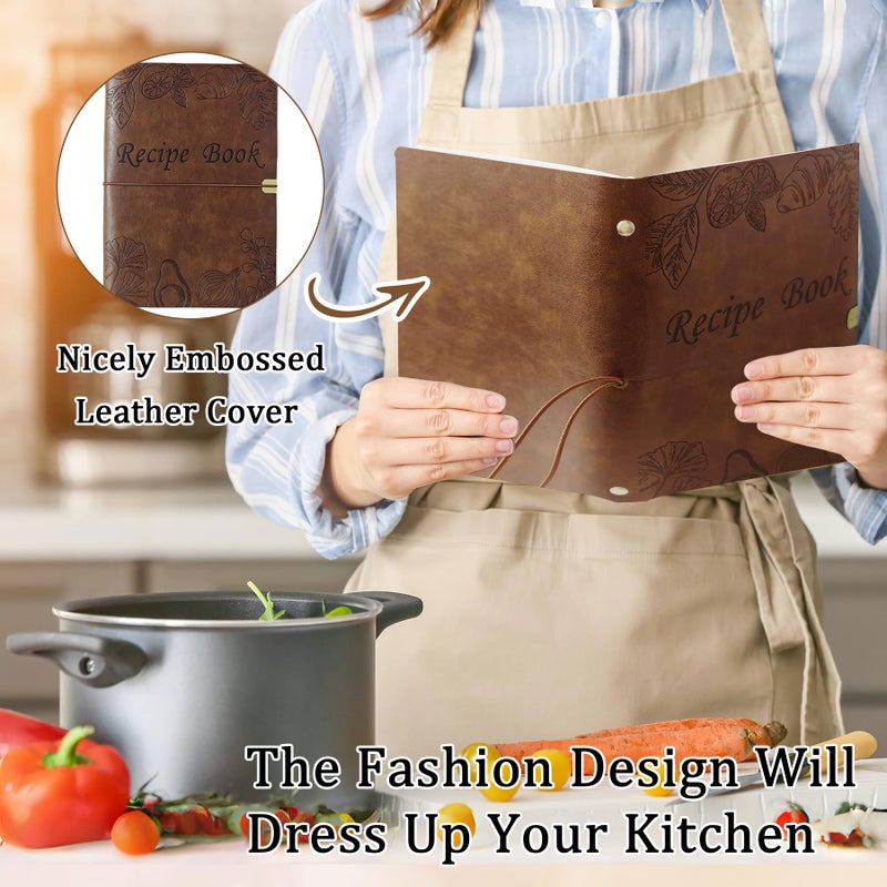 leeveel Blank Recipe Book to Write in Your Own Recipes, 5.6 X 8.2 Recipe Ring Binder with PU Leather Cover, Recipe Journal with 160 Recipes (dark brown) - Image 4