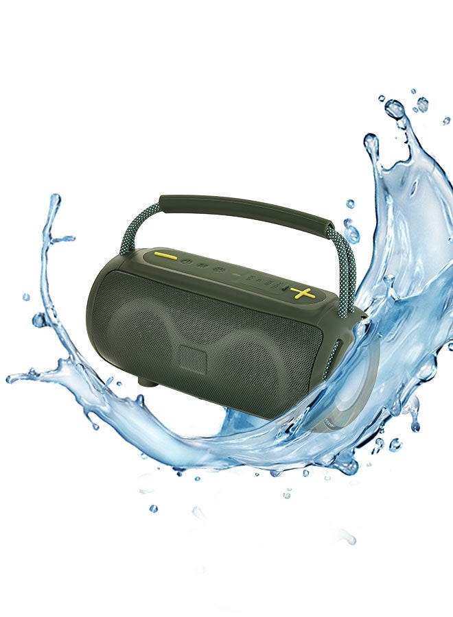 LAWAZIM Waterproof Bluetooth Double Speaker - 5W Green Color With LED Light - Portable Boombox Style Speaker with Dual Drivers, AUX/TF/USB/FM/ Playback -Ideal for Travel, Outdoor, Indoor, and Home Use - Image 1