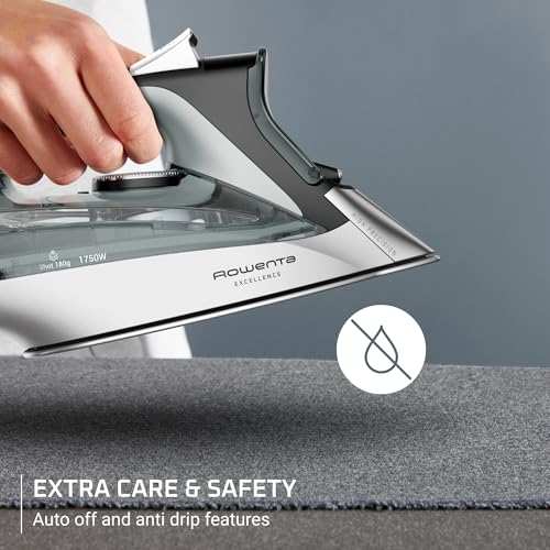Rowenta Iron, Focus Excellence Stainless Steel Soleplate Steam Iron for Clothes, Retractable Cord, 400+ Microsteam Holes, Powerful steam, LED Display, 1750 W Ironing Clothes, Cordreel, Green DW5432 - Image 4
