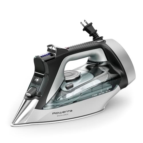 Rowenta Iron, Focus Excellence Stainless Steel Soleplate Steam Iron for Clothes, Retractable Cord, 400+ Microsteam Holes, Powerful steam, LED Display, 1750 W Ironing Clothes, Cordreel, Green DW5432 - Image 1