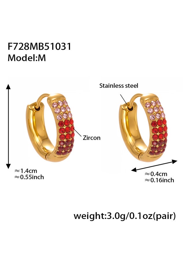 Mili High-quality Full Zirconium Three-row Diamond Spherical U-shaped Earrings Plated With 18k Real Gold Accessible Luxury Versatile Stainless Steel Earrings