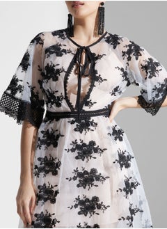 True Decadence Embroidered Organza Lace Midi Dress  - Image 3