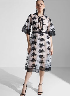 True Decadence Embroidered Organza Lace Midi Dress  - Image 4