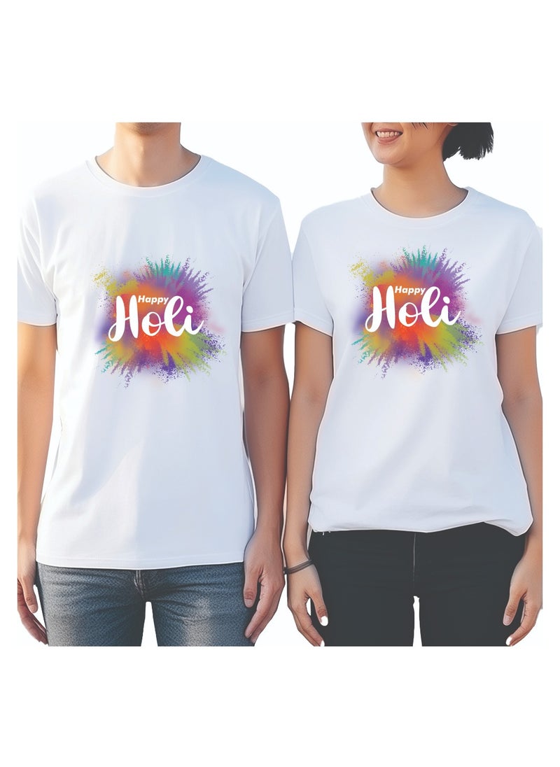 PRINTSHOP4ME - Holi Celebration - Matching Couple Holi T-Shirts - Holi Couple T-Shirts - Holi Matching Men's Women's Couples Round Neck Holi T-Shirts - Image 1