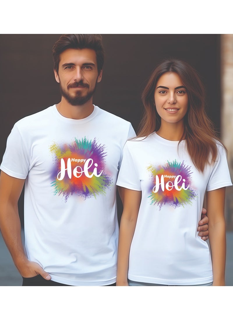 PRINTSHOP4ME - Holi Celebration - Matching Couple Holi T-Shirts - Holi Couple T-Shirts - Holi Matching Men's Women's Couples Round Neck Holi T-Shirts - Image 1