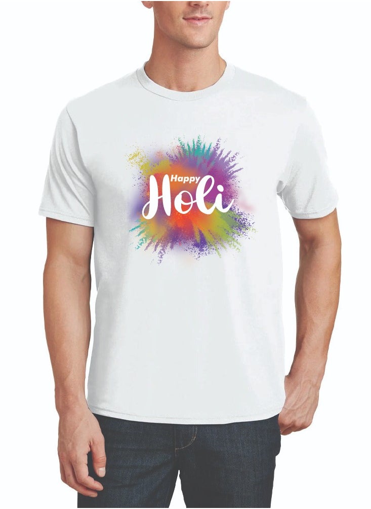 PRINTSHOP4ME - Holi Celebration - Matching Couple Holi T-Shirts - Holi Couple T-Shirts - Holi Matching Men's Women's Couples Round Neck Holi T-Shirts - Image 1