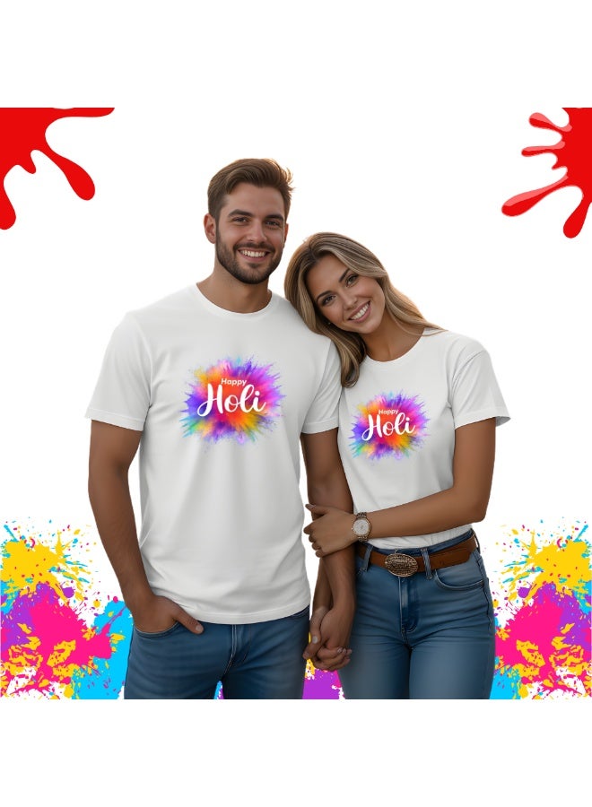 برينت شوب فور مي احتفال هولي - قمصان هولي المتطابقة للزوجين - قمصان هولي للزوجين - قمصان هولي المتطابقة للرجال والنساء برقبة دائرية وأزواج هولي - Image 4