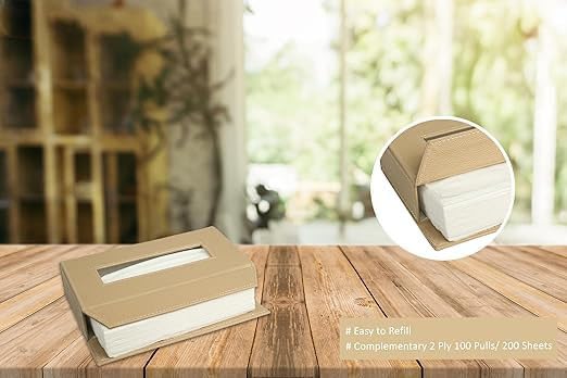 G CRAFT Tissue Box Holder with 100 Pulls | Handcrafted Fine Leather-Like Finish | Cotton Rags Tissues | Durable & Water-Resistant | Perfect for Gifting, Office Desk, Car, Home Decor (Beige) - Image 3