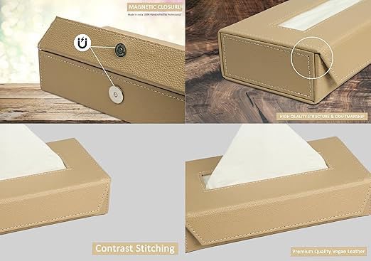 G CRAFT Tissue Box Holder with 100 Pulls | Handcrafted Fine Leather-Like Finish | Cotton Rags Tissues | Durable & Water-Resistant | Perfect for Gifting, Office Desk, Car, Home Decor (Beige) - Image 4