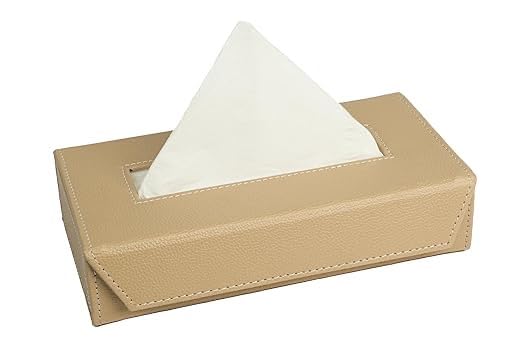 G CRAFT Tissue Box Holder with 100 Pulls | Handcrafted Fine Leather-Like Finish | Cotton Rags Tissues | Durable & Water-Resistant | Perfect for Gifting, Office Desk, Car, Home Decor (Beige) - Image 1