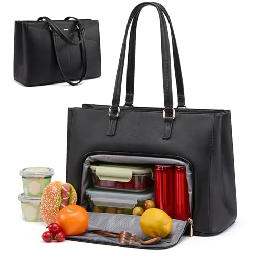 LOVEVOOK Lunch Tote Bag for Women Laptop Bag for Work with Insulated Lunch Compartment 156 Inch 2 in 1 Lunch Tote Large Capacity Computer Handbag for Work Teacher Nurse Office Casual - Image 1