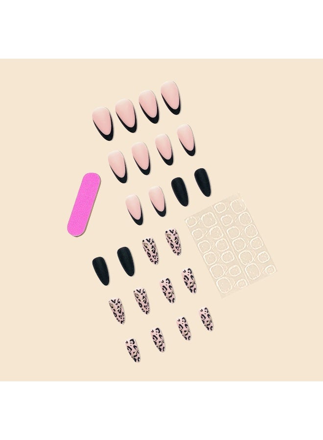 Goolsky أظافر فرنسية سوداء على شكل قطرة ماء جريئة مع نمط الفهد - لمسات ذهبية لملابس الشارع وحفلات الليل - Image 3