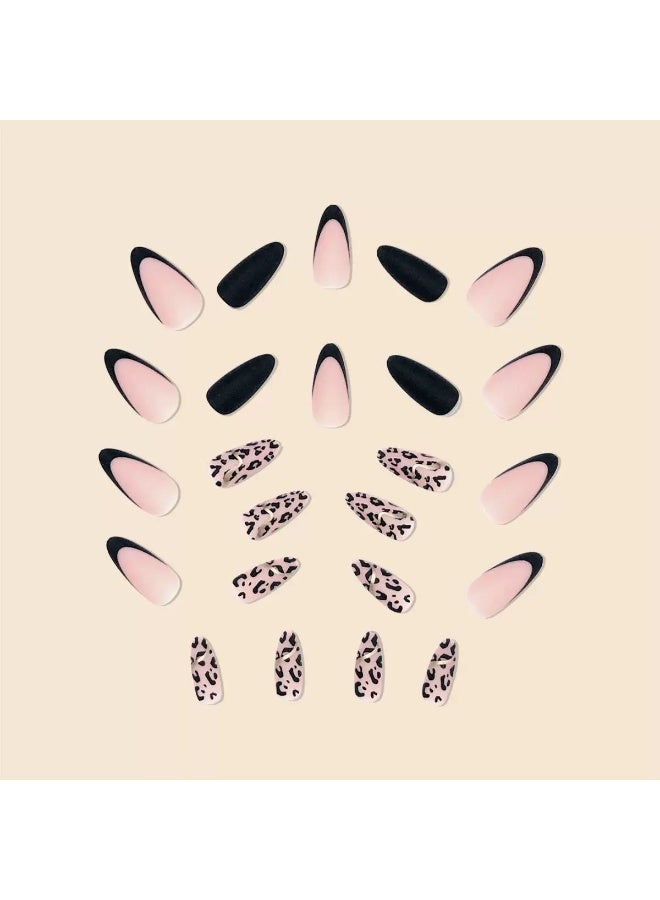 Goolsky أظافر فرنسية سوداء على شكل قطرة ماء جريئة مع نمط الفهد - لمسات ذهبية لملابس الشارع وحفلات الليل - Image 2