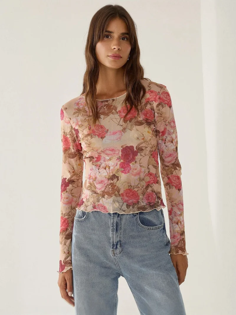 HICCUP Patterned Crew Neck Top