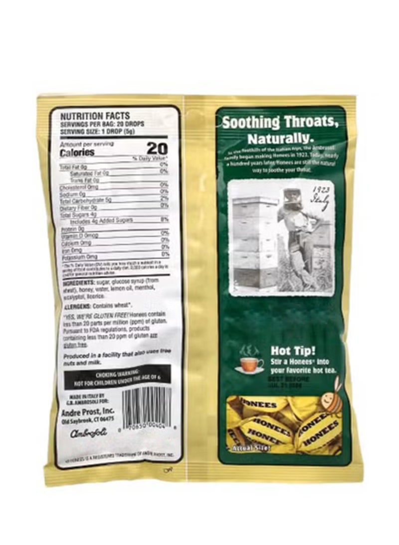Honees Honey Lemon Menthol Eucalyptus Cough Drops 20 King Sized Drops 3.5 oz 100 G - Image 2
