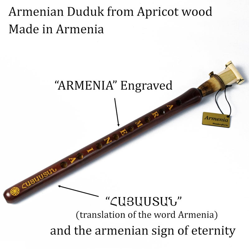 HandCraftoria ARMENIAN DUDUK handmade from ARMENIA engraved eternity sign and Hayastan on it - Oboe Balaban Woodwind Instrument Apricot Wood - Playing Instruction - Gift National case - Image 2