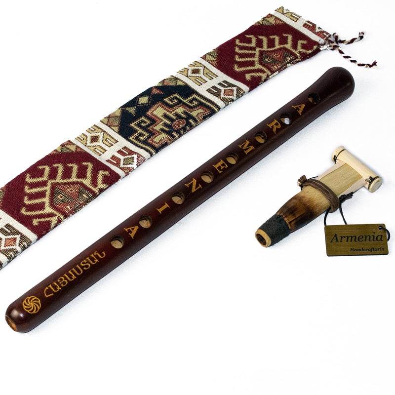 HandCraftoria ARMENIAN DUDUK handmade from ARMENIA engraved eternity sign and Hayastan on it - Oboe Balaban Woodwind Instrument Apricot Wood - Playing Instruction - Gift National case - Image 1