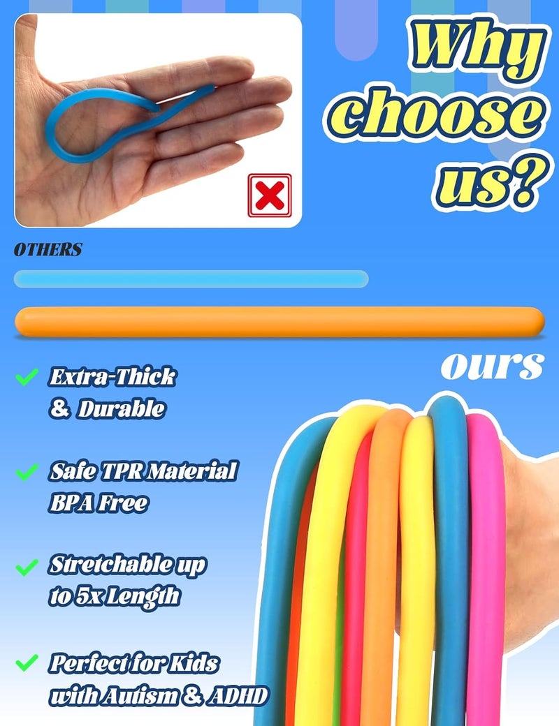 Diltik 10 Pack Monkey Noodle Fidget Toys – Colorful Stretchy Sensory Strings for Kids with Autism, ADHD, Anxiety – Durable Sensory Toys in Gift Box for Boys & Girls, Travel & Classroom Use - Smooth - Image 3