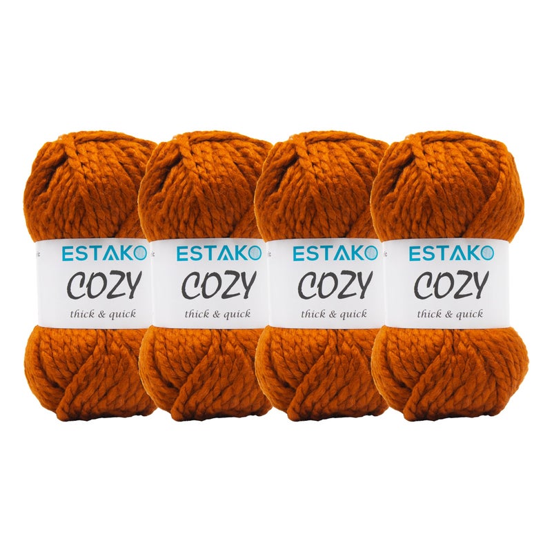 Estako Cozy Thick & Quick Yarn (4 Skeins Pack) 20% Wool 80% Acrylic Soft Super Bulky Weight #6 Knitting and Crocheting Yarn (4 x 3.52 Oz) / (4 x 65 Yrds) (52099-Dark Orange) - Image 1