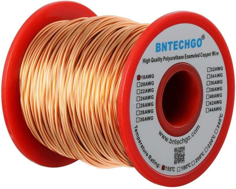 BNTECHGO 18 AWG Magnet Wire - Enameled Copper Wire - Enameled Magnet Winding Wire - 1.0 lb - 0.0393" Diameter 1 Spool Coil Natural Temperature Rating 155℃ Widely Used for Transformers Inductors - Image 1
