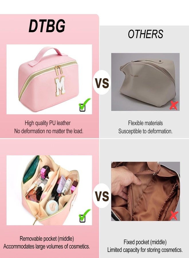 DTBG for Valentines Day Gifts, Makeup Bag for Women, PU Leather Travel Toiletry Bags, Initial Make Up Cosmetic Pouch for Teen Girls, Wide Open Portable Skincare Bag, Personalized Birthday Gifts, Pink A - Image 4