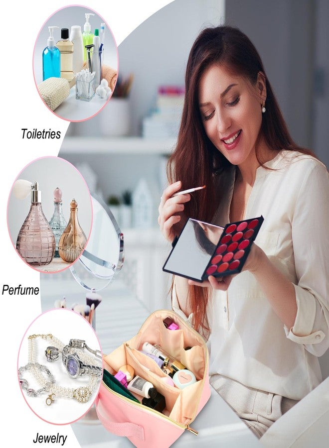 DTBG for Valentines Day Gifts, Makeup Bag for Women, PU Leather Travel Toiletry Bags, Initial Make Up Cosmetic Pouch for Teen Girls, Wide Open Portable Skincare Bag, Personalized Birthday Gifts, Pink A - Image 5