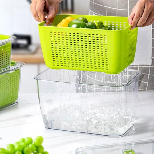LUXEAR Fresh Container, 3PACK Produce Saver Container BPA Free Fridge Organizer for Vegetable Fruit and Salad Partitioned Food Storage Container with Vents Stay Fresh Containers Not Dishwashers Safe - Image 3